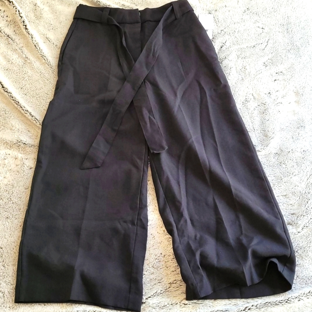 Ankle length, wide leg black linen pant.